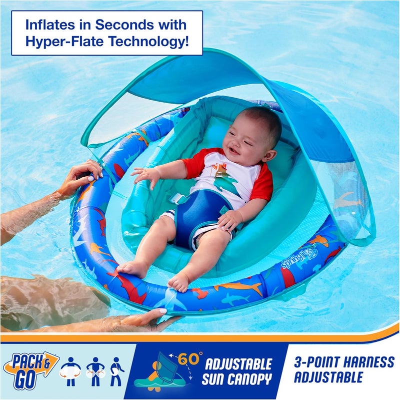 SwimWays Infant Spring Float, Baby Pool Float with Canopy & UPF Protection, Swimming Pool Accessories for Kids 3-9 Months, Shark - Image 2